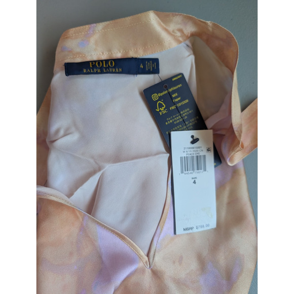 NWD Polo Ralph Lauren Rily 100% Silk Tie Collar Maxi Dress Sz 4 Peach Dye #1H458 - Picture 8 of 14